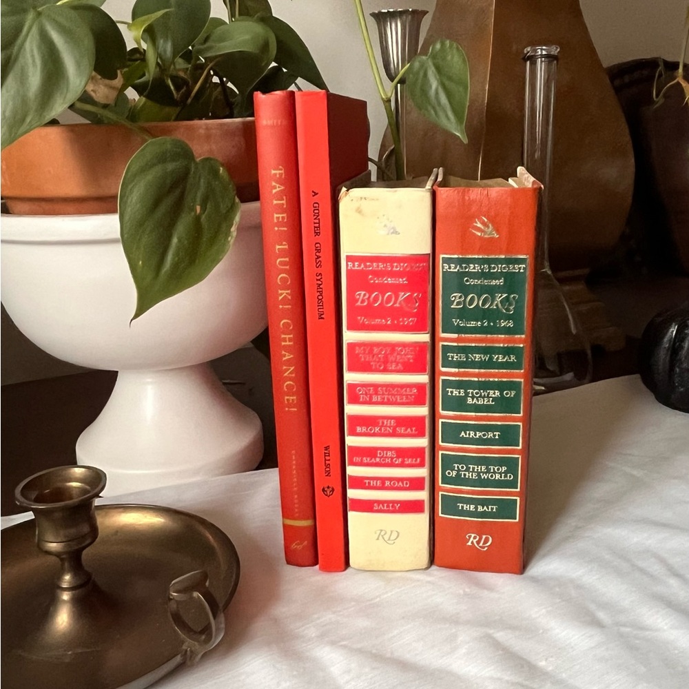 Curated Book Stack Set Decorative Vintage Hardcover Shelf Filler Red Tones